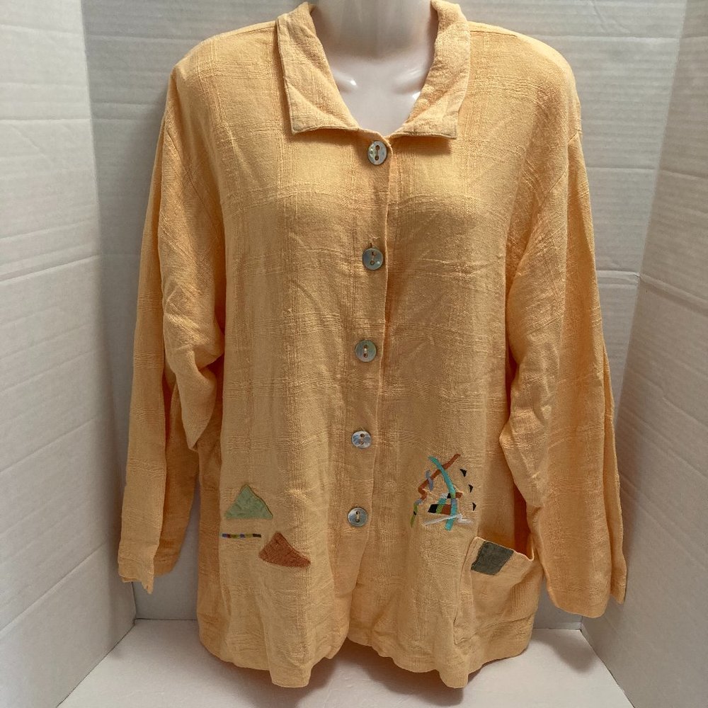 Vintage Nino Wong California Gauze Long Sleeve Button up Top Patchwork Retro